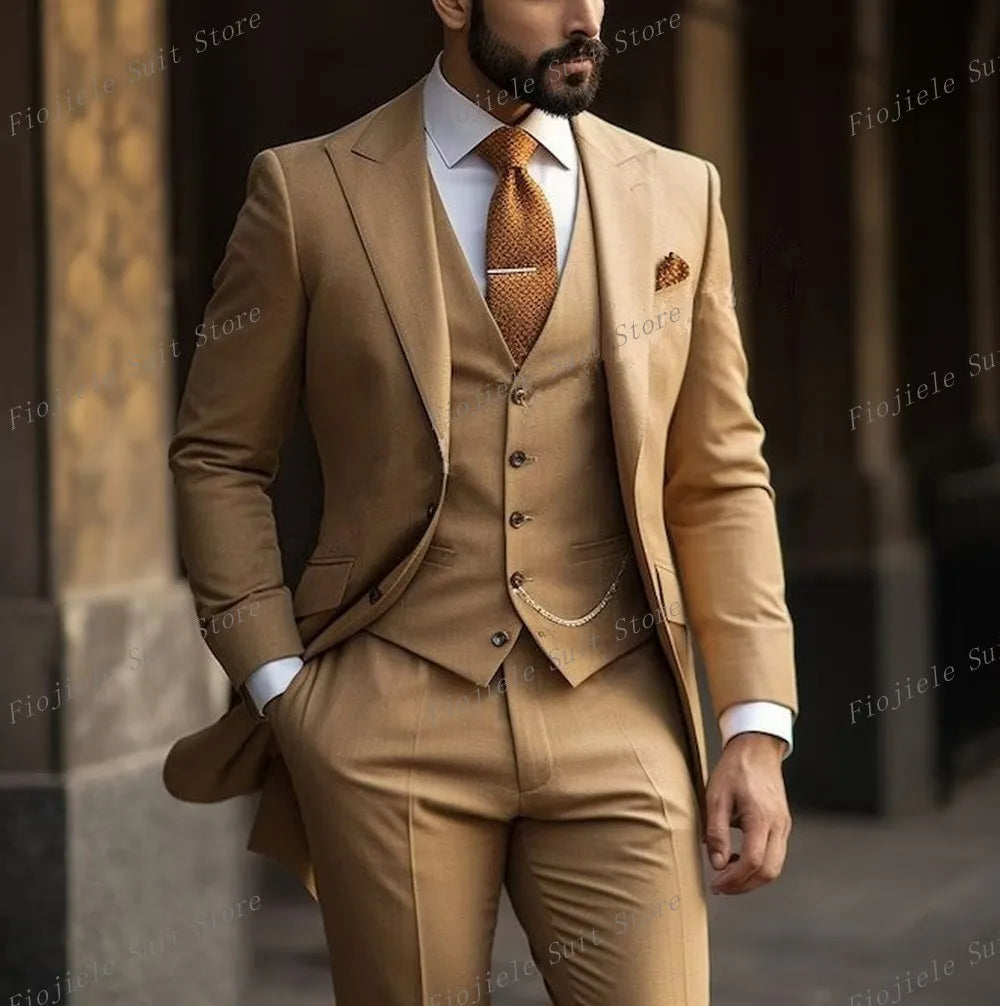 Fiojiele Men's Formal Wedding Suit - Cotton-Polyester Blend, Single Breasted, Four-Season Comfort
