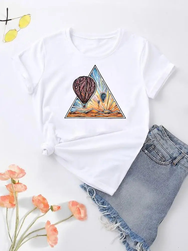 NoEnName_Null Women's Cartoon Print Casual O-Neck T-shirt – Summer Top