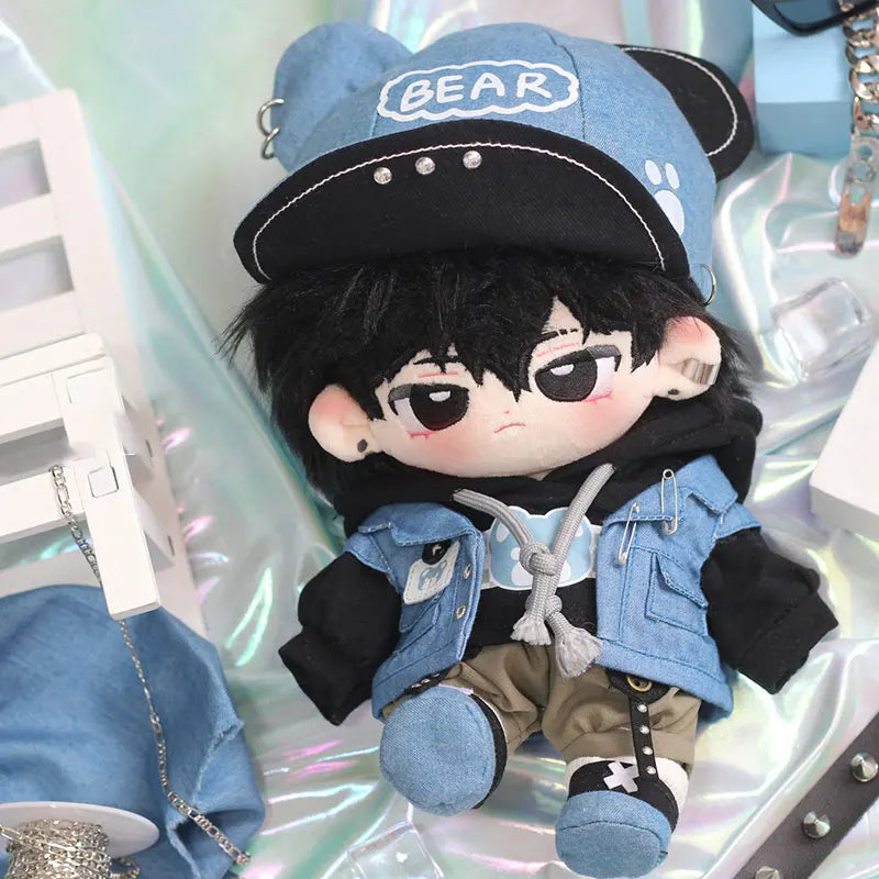 20cm Trendy Boy Pure Cotton Plush Doll Street Dance Youth Cosplay Hoodie Denim Jacket