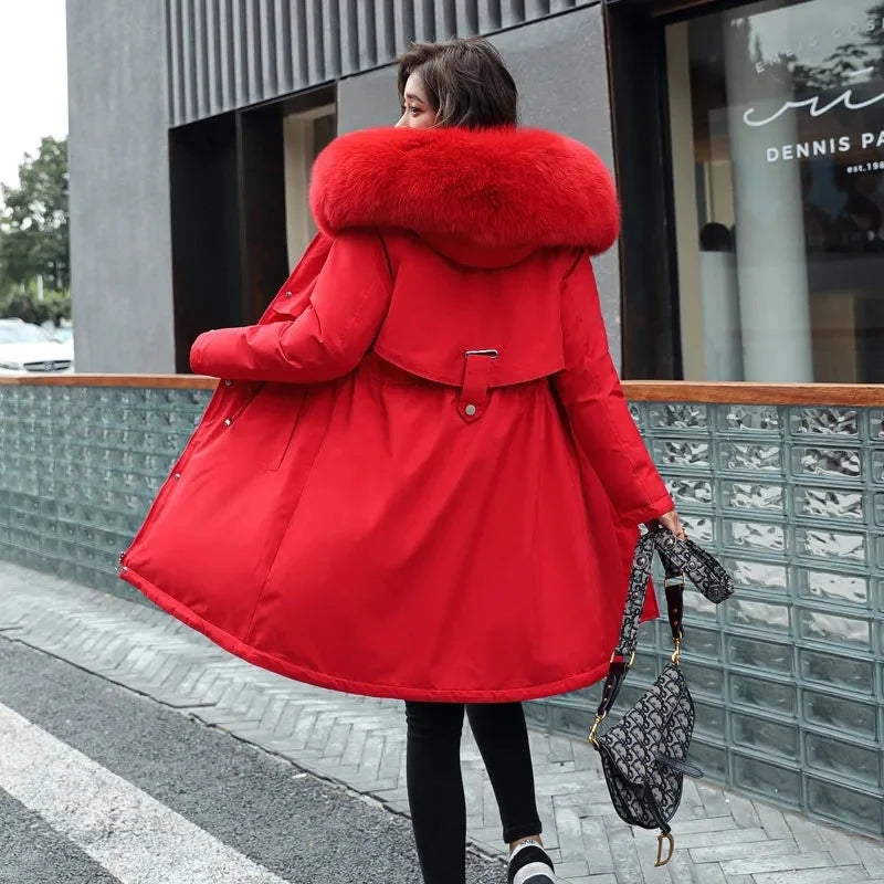 Winter Jacket 2023 New Women's Clothes Long Coat Wool Liner Hooded Jacket Fur Collar Thick Warm Snow Wear