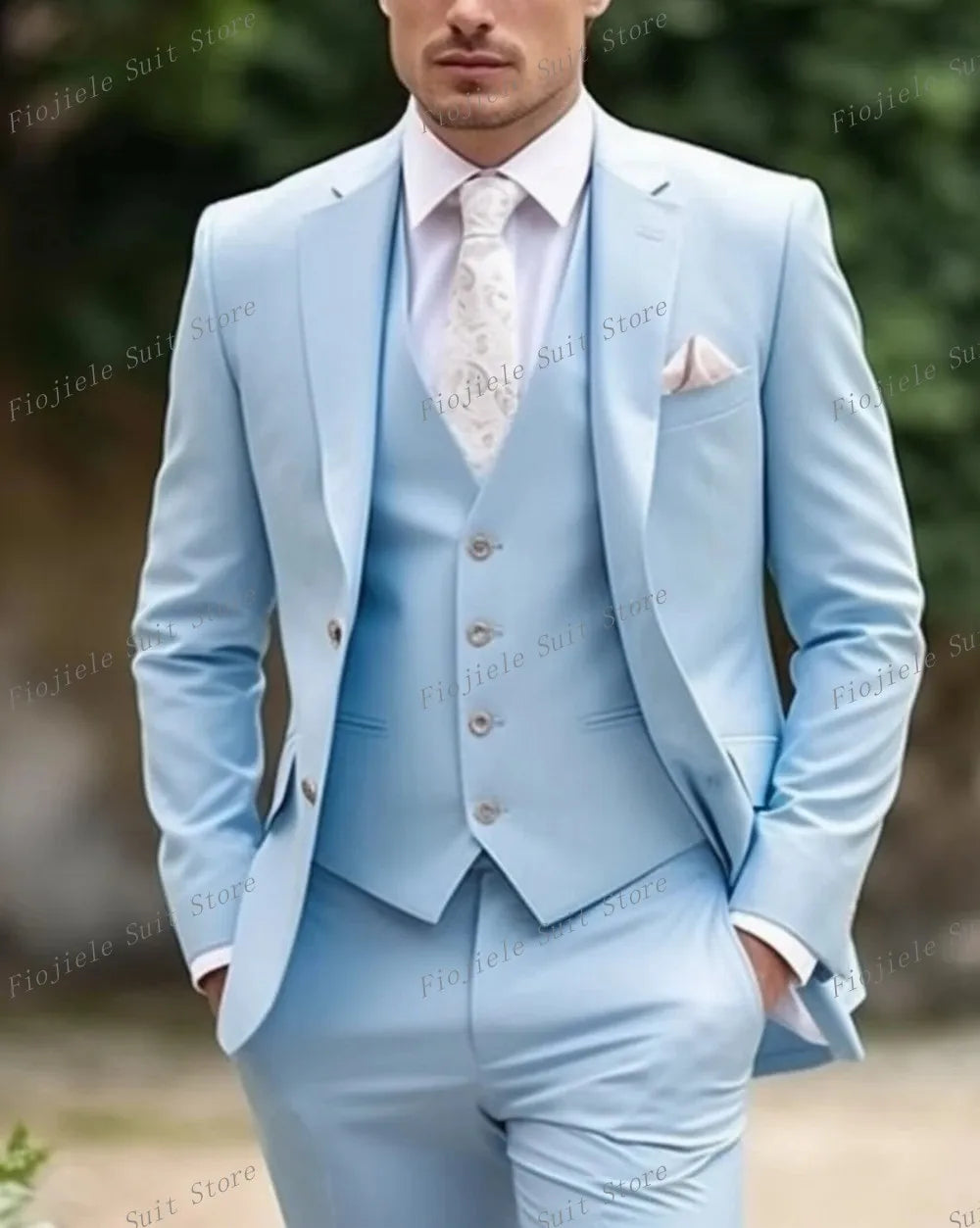 Fiojiele Men's Formal Wedding Suit - Cotton-Polyester Blend, Single Breasted, Four-Season Comfort
