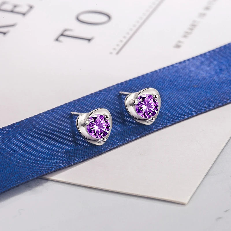 NoEnName_Null 925 Sterling Silver Heart-Shaped Crystal Stud Earrings for Women – Trendy Anniversary Gift