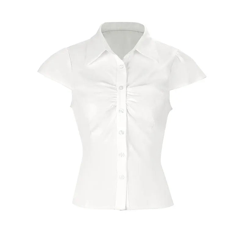COOL BABES Women's Sexy Slim-Fit Button-Up Tee – Long Sleeve, Turn-Down Collar, Summer Style