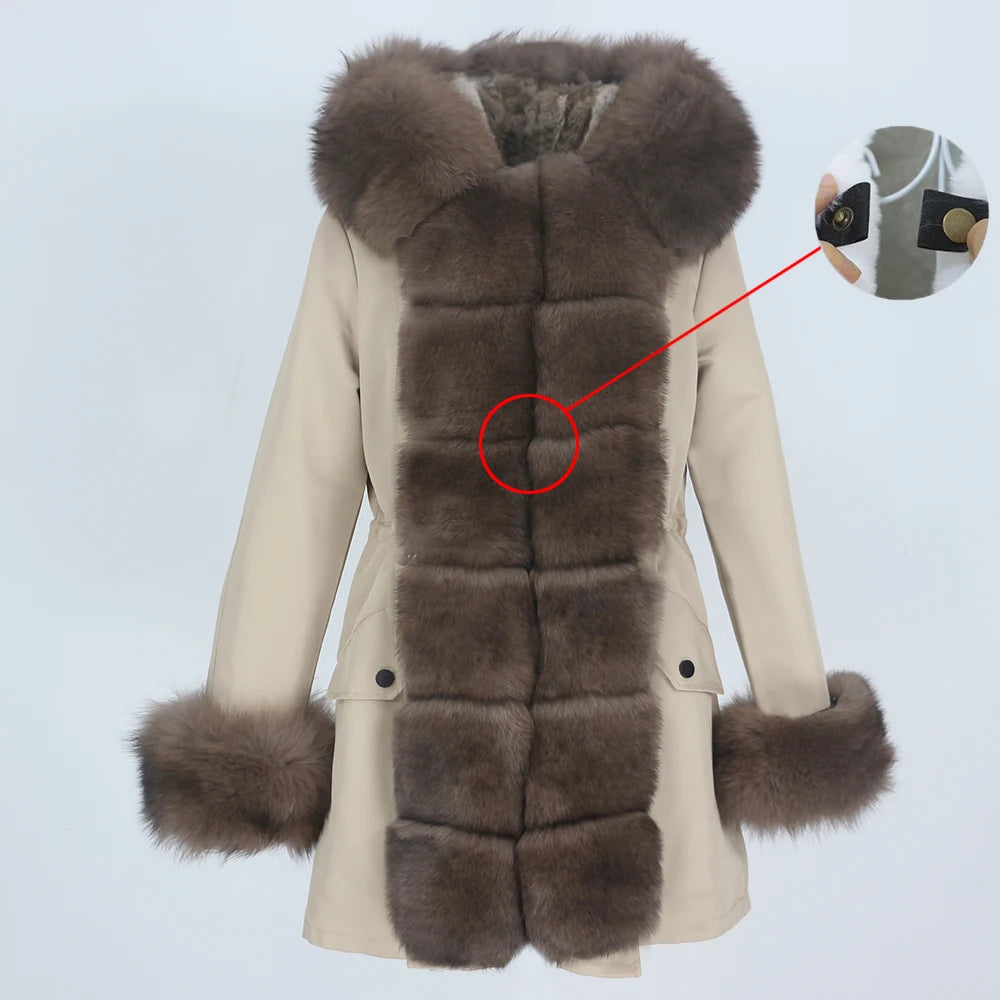 Winter Jacket Women Real Fur Coat Natural Real Fox Fur Collar Loose Long Parkas Big Outerwear Detachable