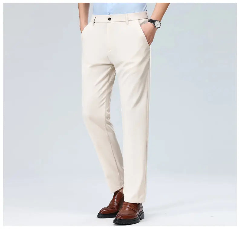 Men's Stretchy Casual Business Pants Spring Summer Breathable Full Length Home Work Trousers