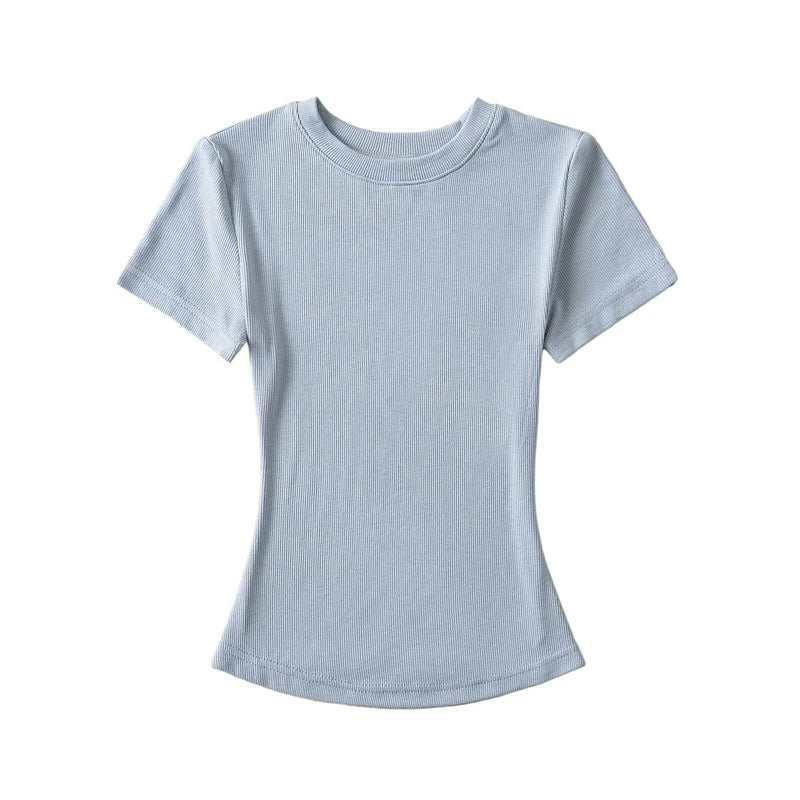 STVY Women's Slim Fit Solid Knit Tee with O-Neck - High Street Spring/Summer Top