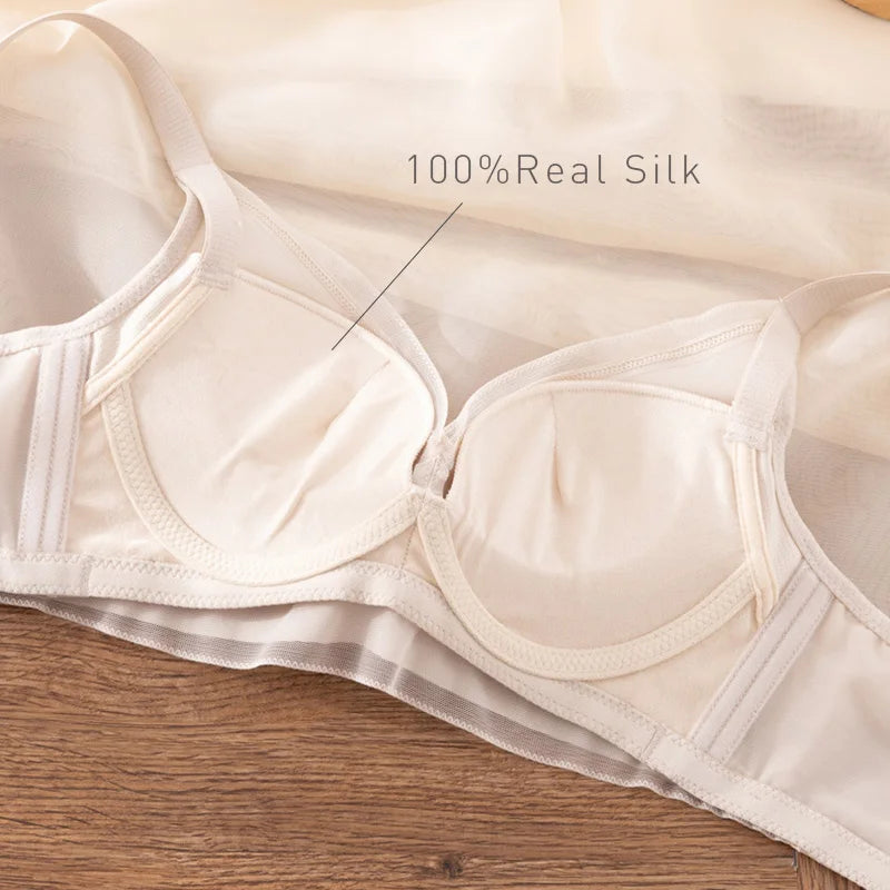 Women's Silk Bra, Real Silk Lining Underwear, 3/4 Cup Comfortable Female Underwear, Push up Brassiere 2024, Black, White