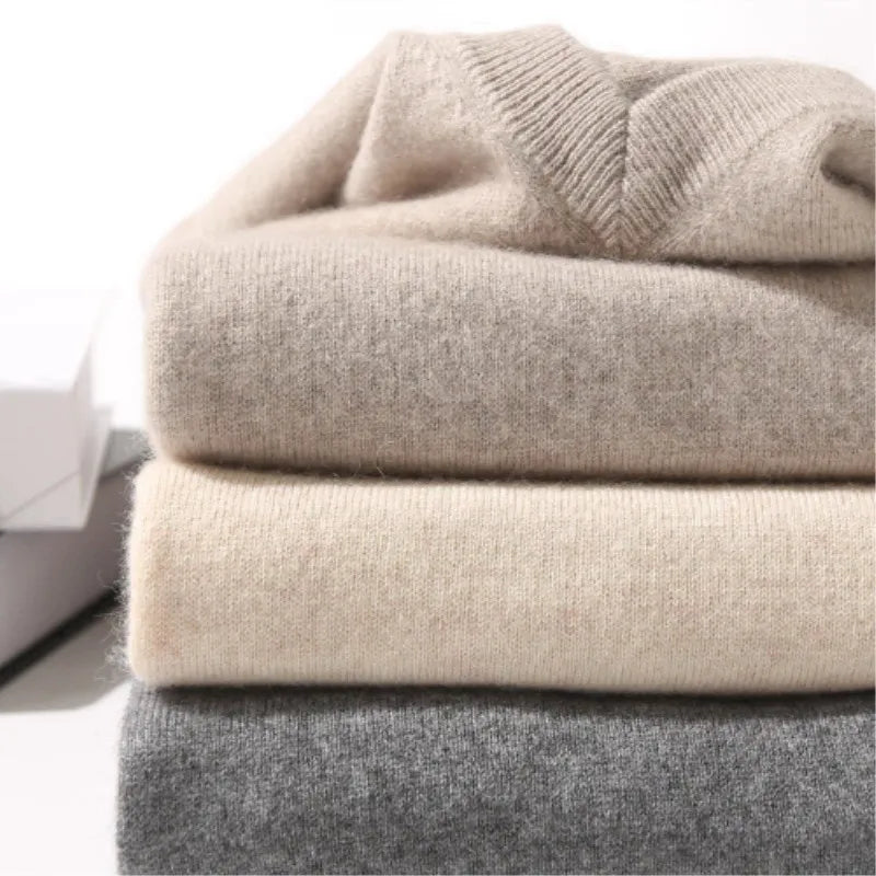 Men's Cashmere Cotton Blend Warm Pullovers Sweater V Neck Knit Winter New Tops Male Wool Knitwear Jumpers