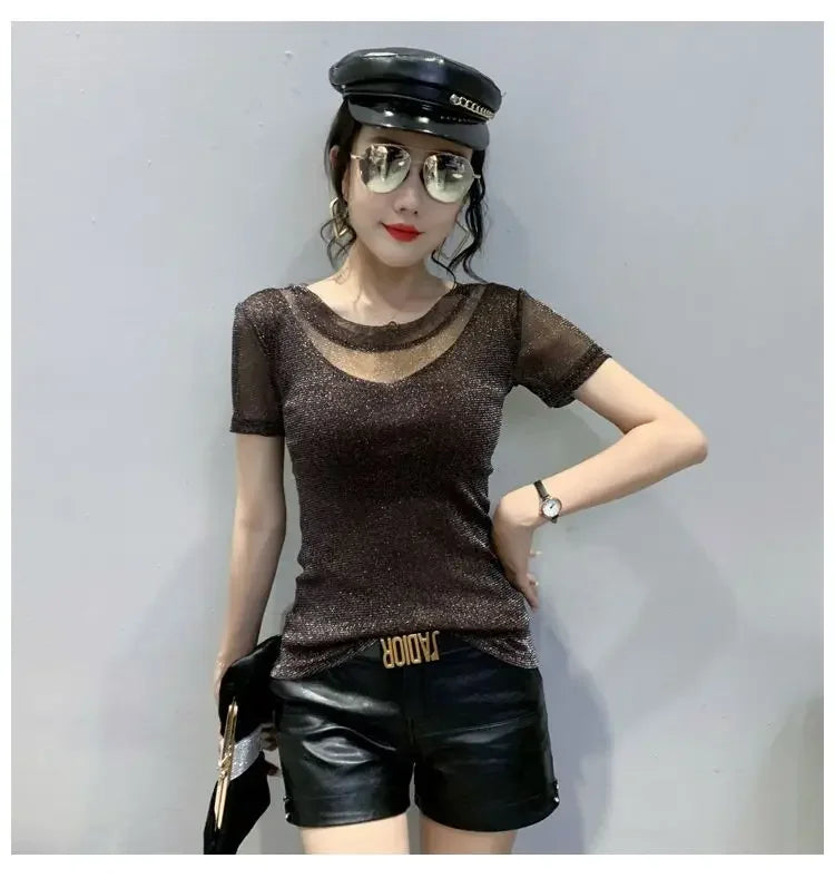 NoEnName_Null Women's Casual O-Neck Summer Tee – Solid Color, Slight Stretch, Short Sleeves