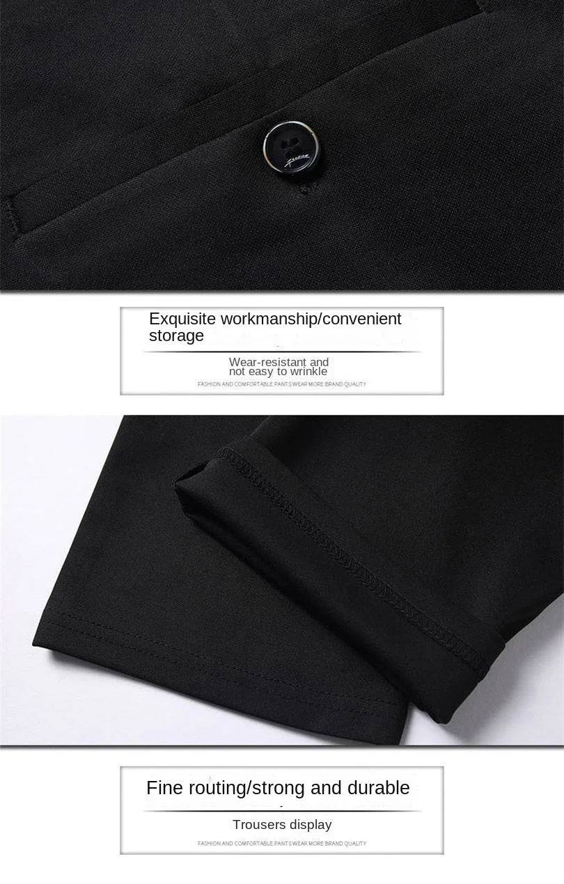 Men's Summer Casual Elastic Non-ironing Trousers coloured in Black Slim-fit Straight Business Formal Trousers