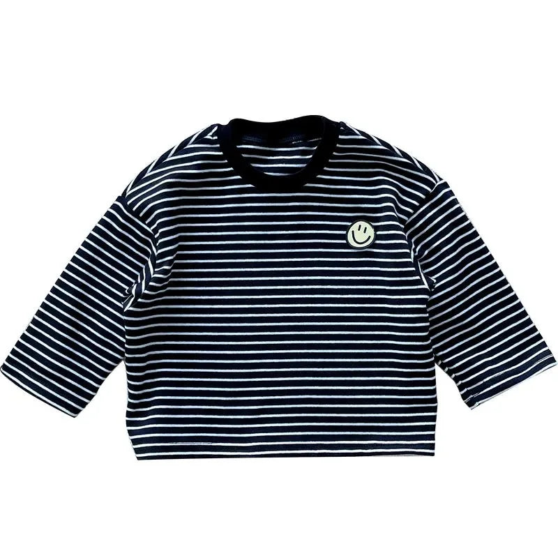 NoEnName_Null Unisex Striped Cotton Tee for Toddlers (Ages 1-3Y) – Comfortable &amp; Stylish for Autumn