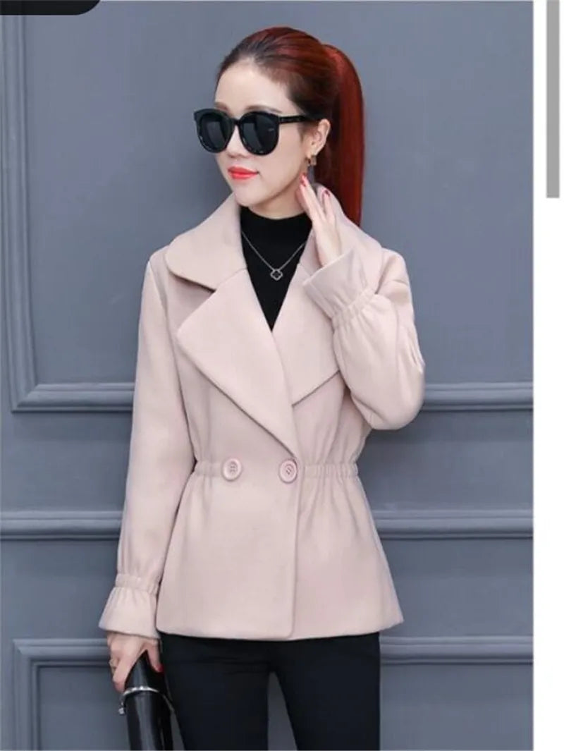 Elegant winter 100% wool Tops Female  coat for Autumn Winter Casual Short Jacket Double-Breasted Outerwear