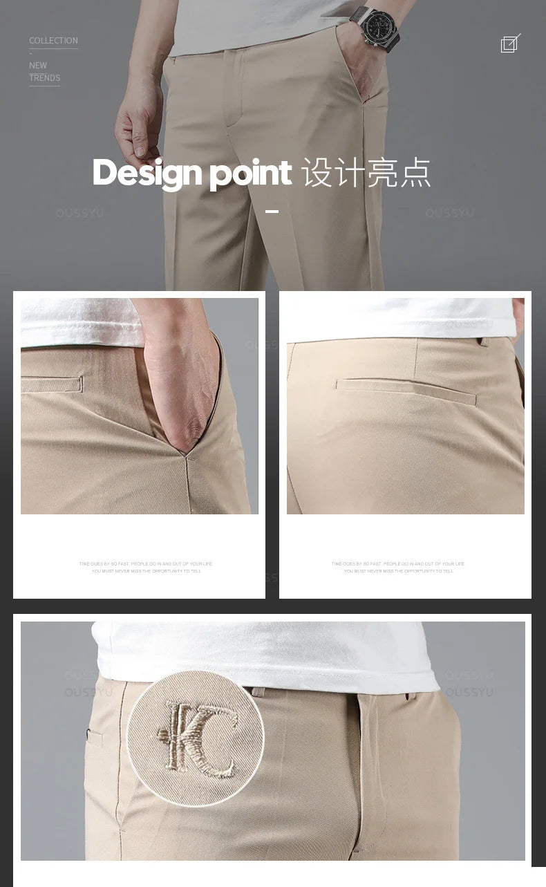 OUSSYU Men’s Smart Casual Straight-Leg Pants – Lightweight Summer Collection