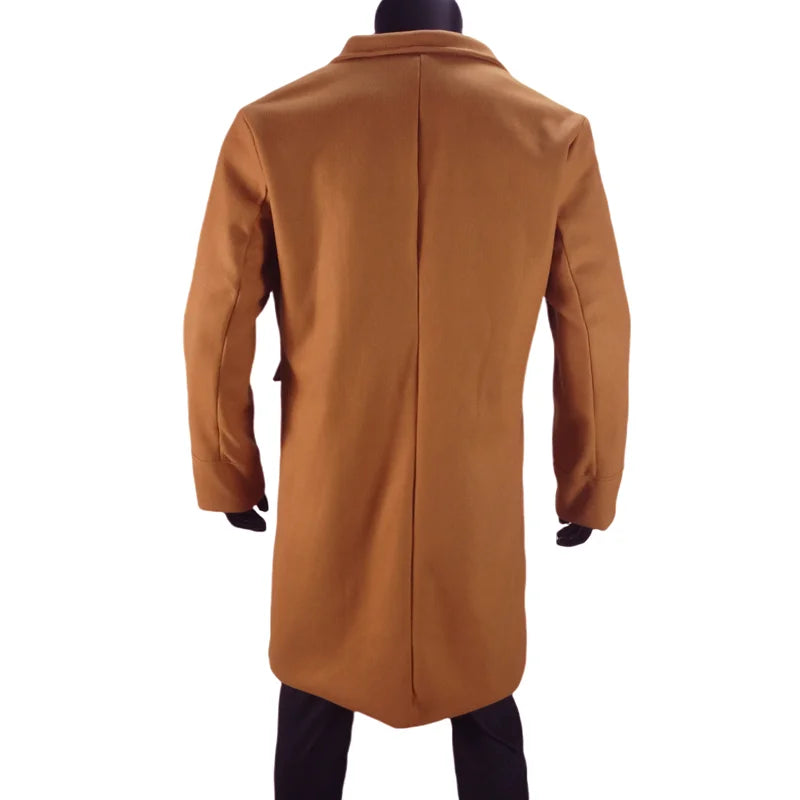 Men Long Double-breasted Coat with Lining Warm Type Wool Blend Lapel Casual Eu Size Customized overcoat