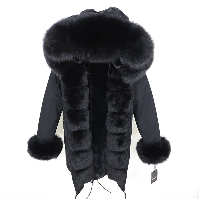 Winter Jacket Women Real Fur Coat Natural Real Fox Fur Collar Loose Long Parkas Big Outerwear Detachable