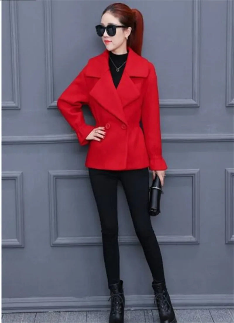 Elegant winter 100% wool Tops Female  coat for Autumn Winter Casual Short Jacket Double-Breasted Outerwear