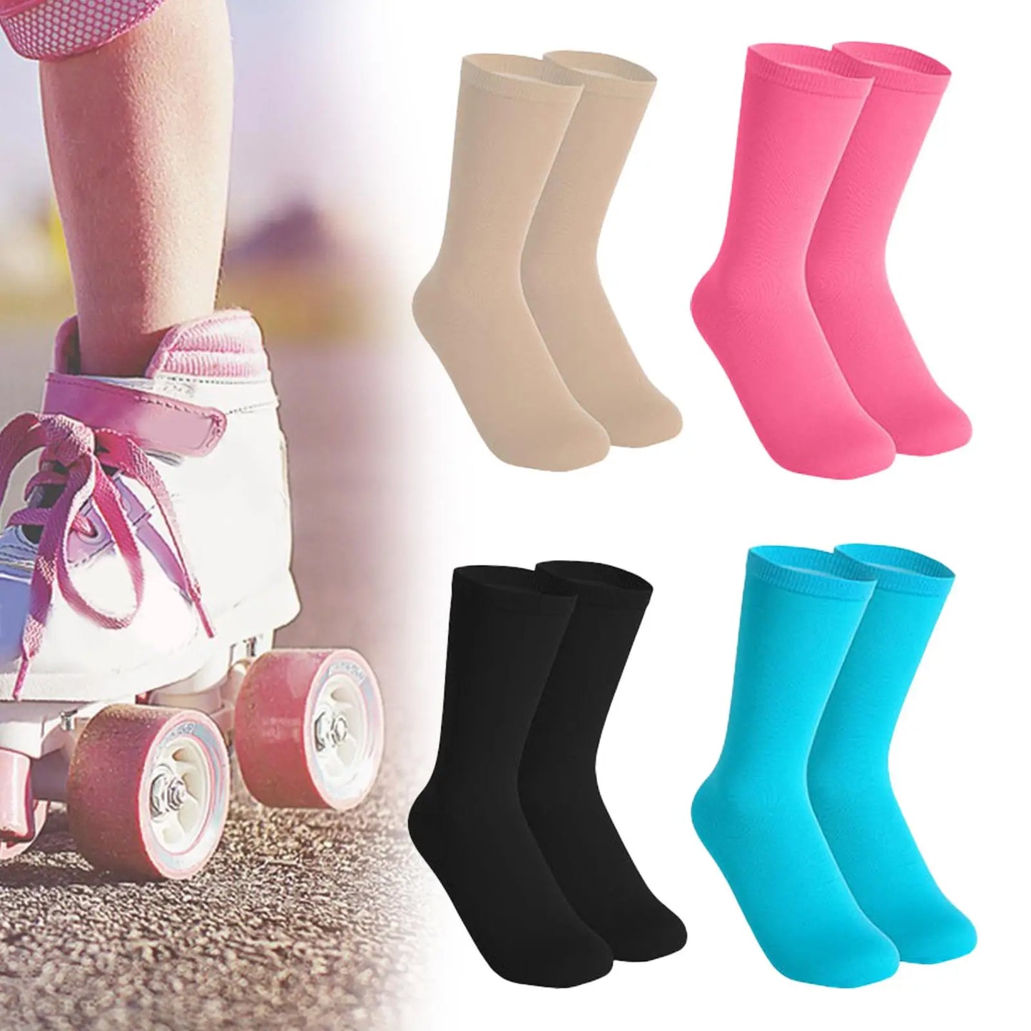 Ice Skating Socks, Figure Skating Socks, Roller Skating Socks, Elastic Comfortable Cotton Knee High Socks for Students