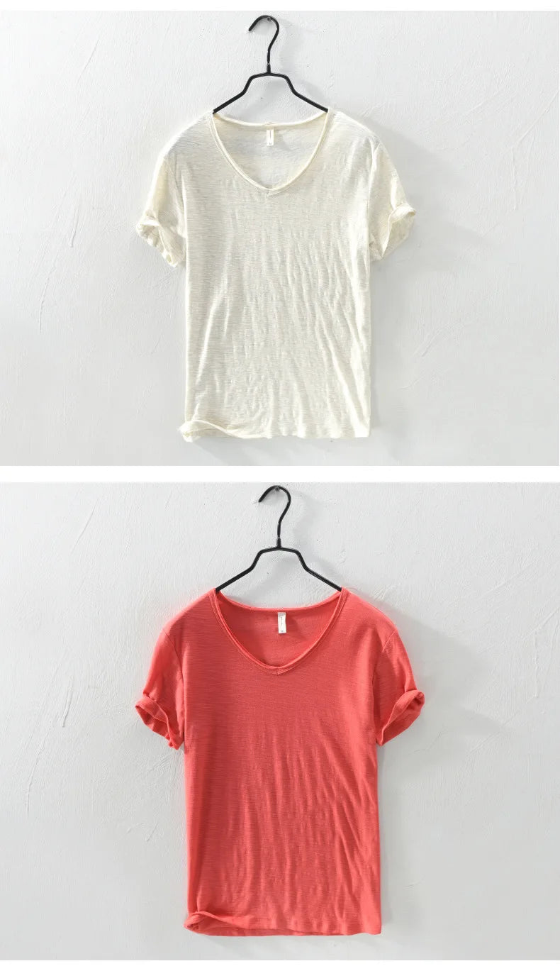 FAVOCENT Men’s V-Neck Bamboo Fiber Cotton-Polyester Casual Tee – Comfortable &amp; Stylish for Summer