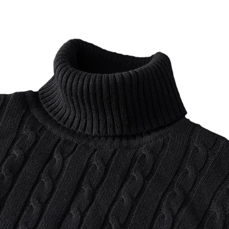 Men's Fleece-Lined Thickened Warm Soft Polo/Turtle Neck Sweater New Knitted Top Winter Jumper