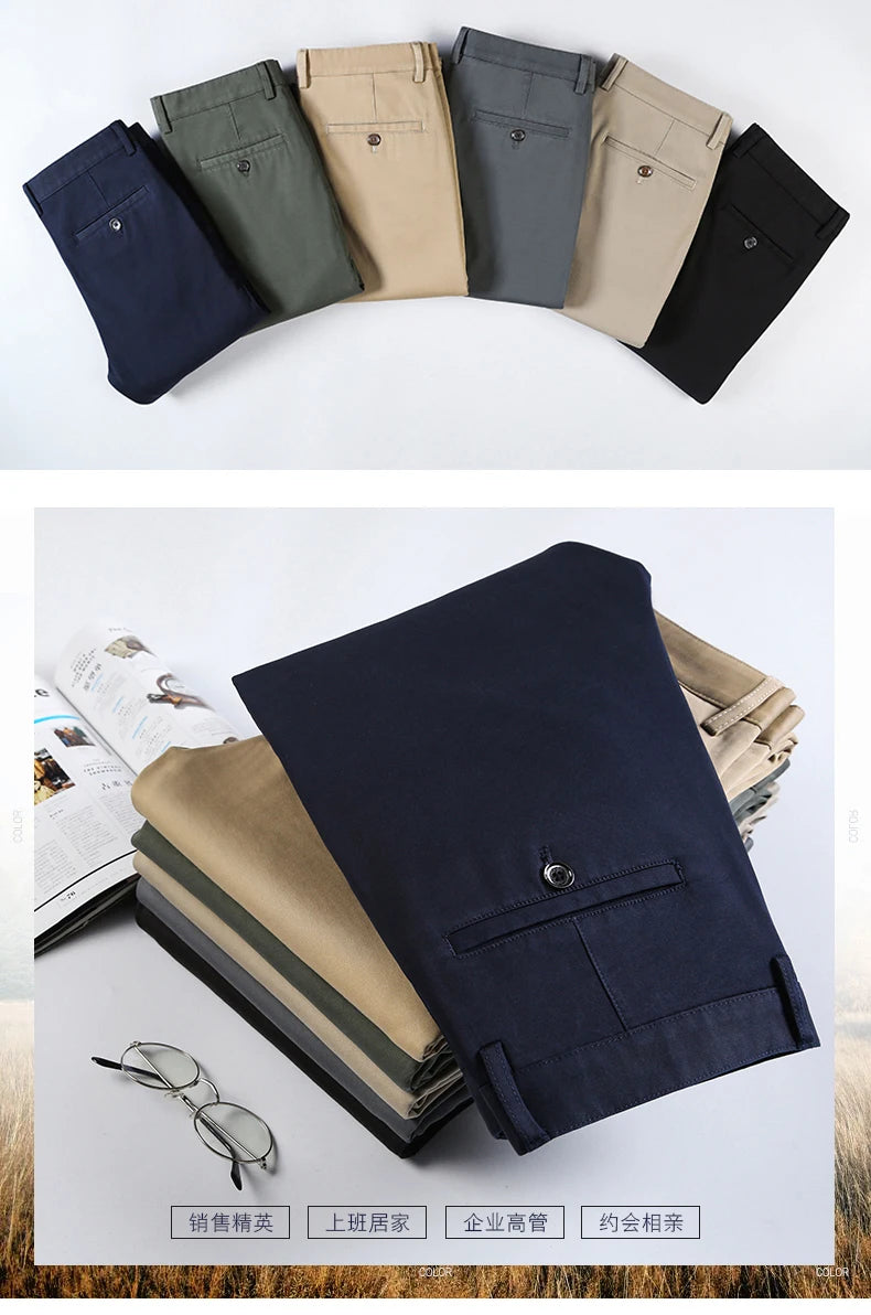 HIQOR Winter Fleece Men's Casual Pants Stretch Solid Business Straight Trousers ideally for Office .