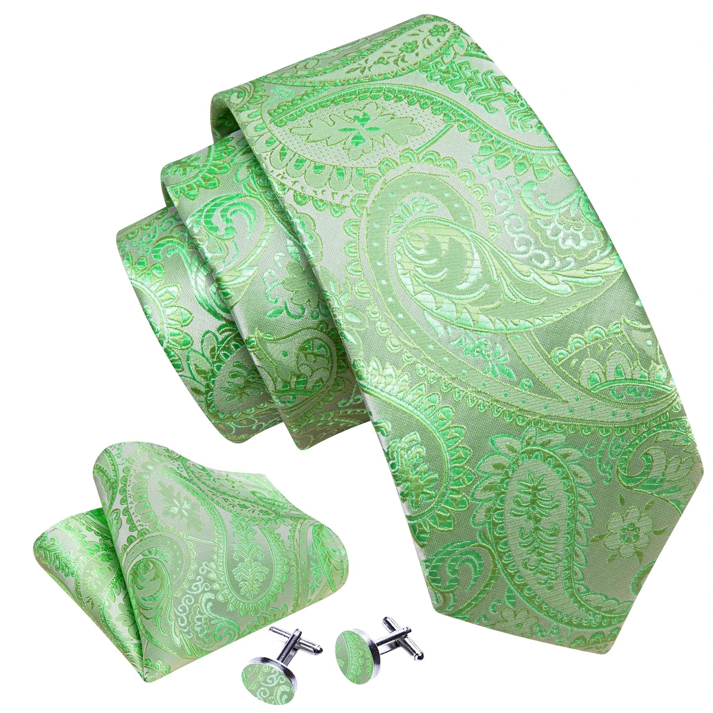 Olive Green Men Tie Silk Solid Pocket Square Cufflinks Sets Elegant Woven Necktie For Male Groom Wedding Party Barry.Wang 5261