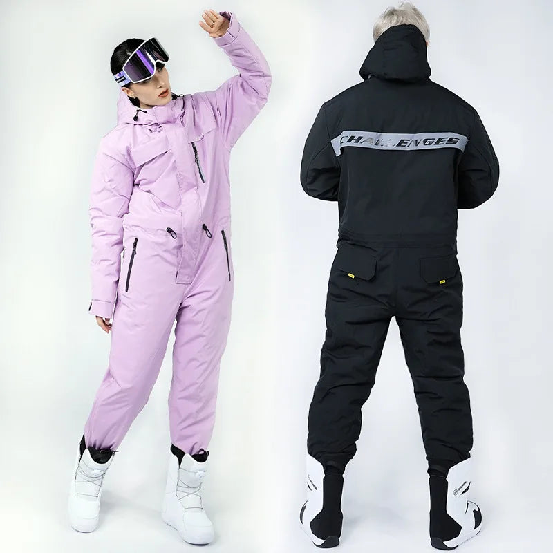 Outdoor Ski jumpsuit For Snowboard Men and Women Water, Wind and Cold weather proof Thickened Warm Sport Skiing