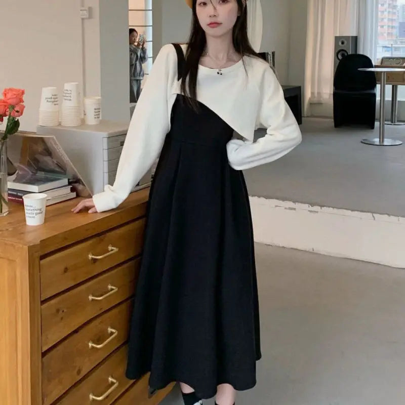 Women's Spring Autumn Fashion Two Piece Dress Set 2023 Korean Casual Short Sleevels Dresses Outfits Lady Clothing