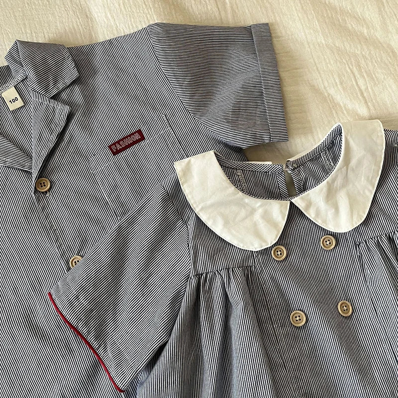 MILANCEL Unisex Summer Cotton Clothing Set for Kids (Ages 4–6) – Striped Short Sleeve Shirt and Shorts