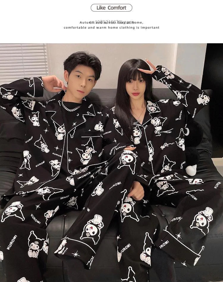 MINISO Sanrio Kuromi Cartoon Pajama Set - Y2K Couples Full-Length Home Clothes