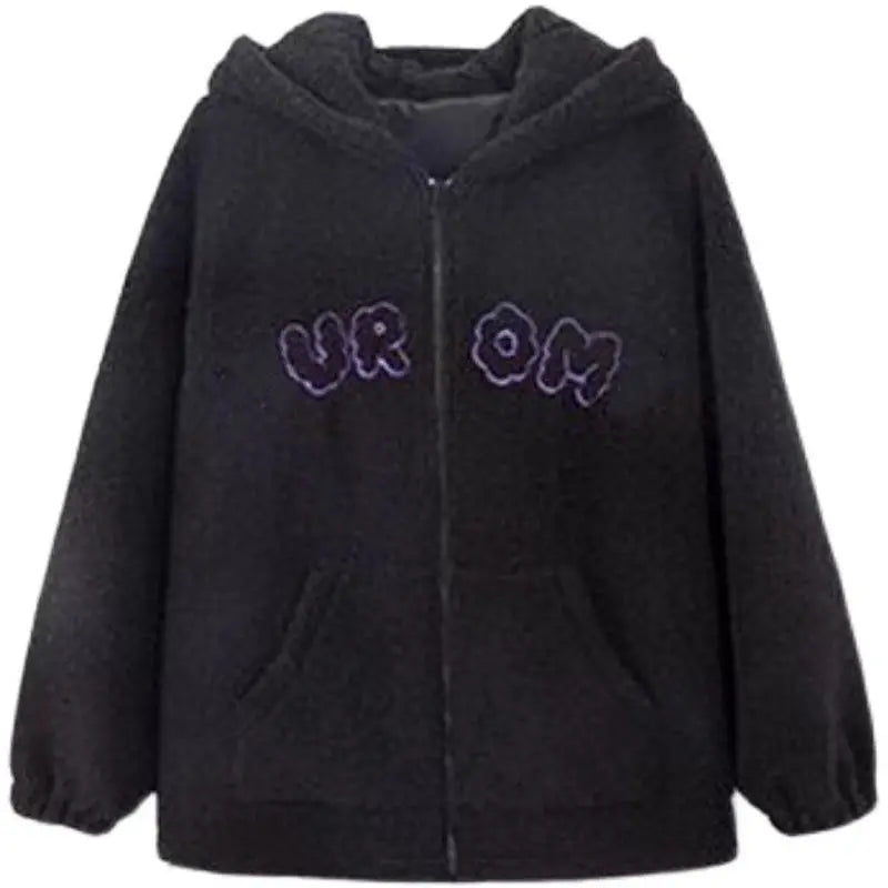 Sanrio Kuromi Hoodies Cartoon Black Embroidery Thin Coat Women Tops Autumn Looses Clothes