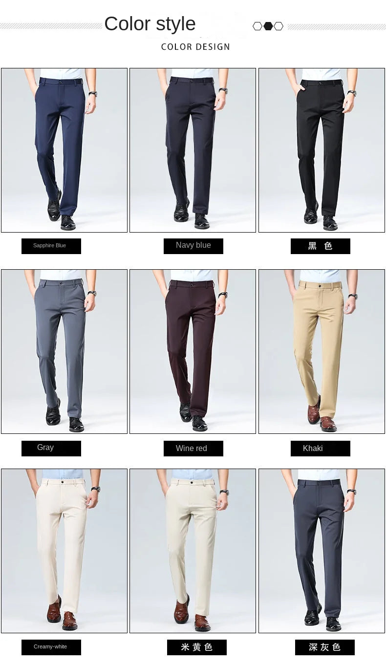 Men's Stretchy Casual Business Pants Spring Summer Breathable Full Length Home Work Trousers