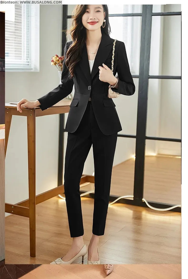 Busalong Autumn/Winter Women's Long Sleeve Professional Western-style Elegant Trousers for Interview Sales Workwear