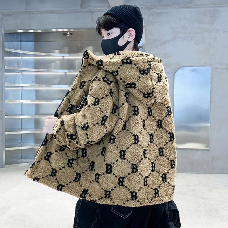 Teenage Warm Wool Jacket Zip Up Hoodie Blends Outerwear