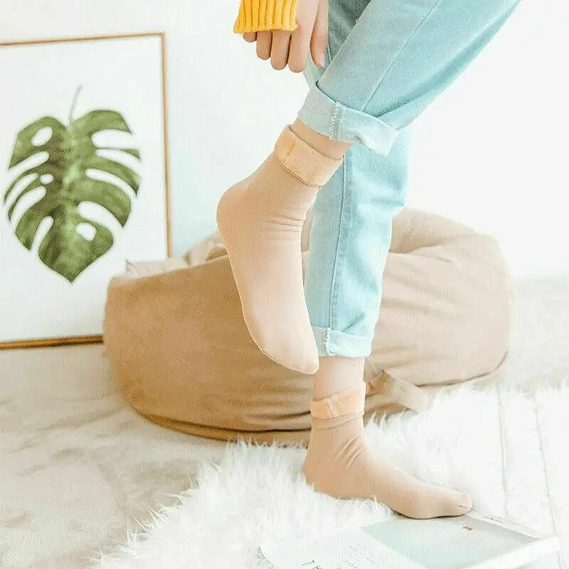 Velvet Women Winter Warm Thicken Socks, Thermal Soft Casual Solid Colour Wool Cashmere Home Snow Boots Floor Sock 1Pairs