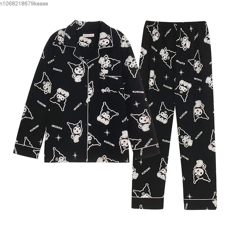 MINISO Sanrio Kuromi Cartoon Pajama Set - Y2K Couples Full-Length Home Clothes