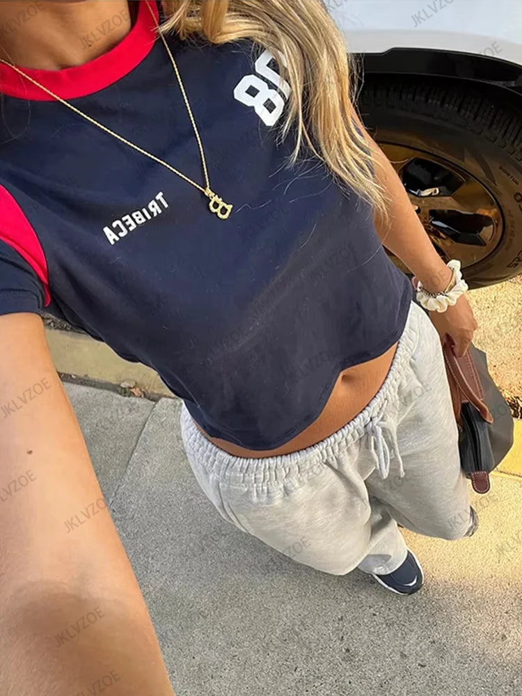 Sporty Letter Print Tee for Junior Girls – Short Sleeve O-Neck Top by JKLVZOE