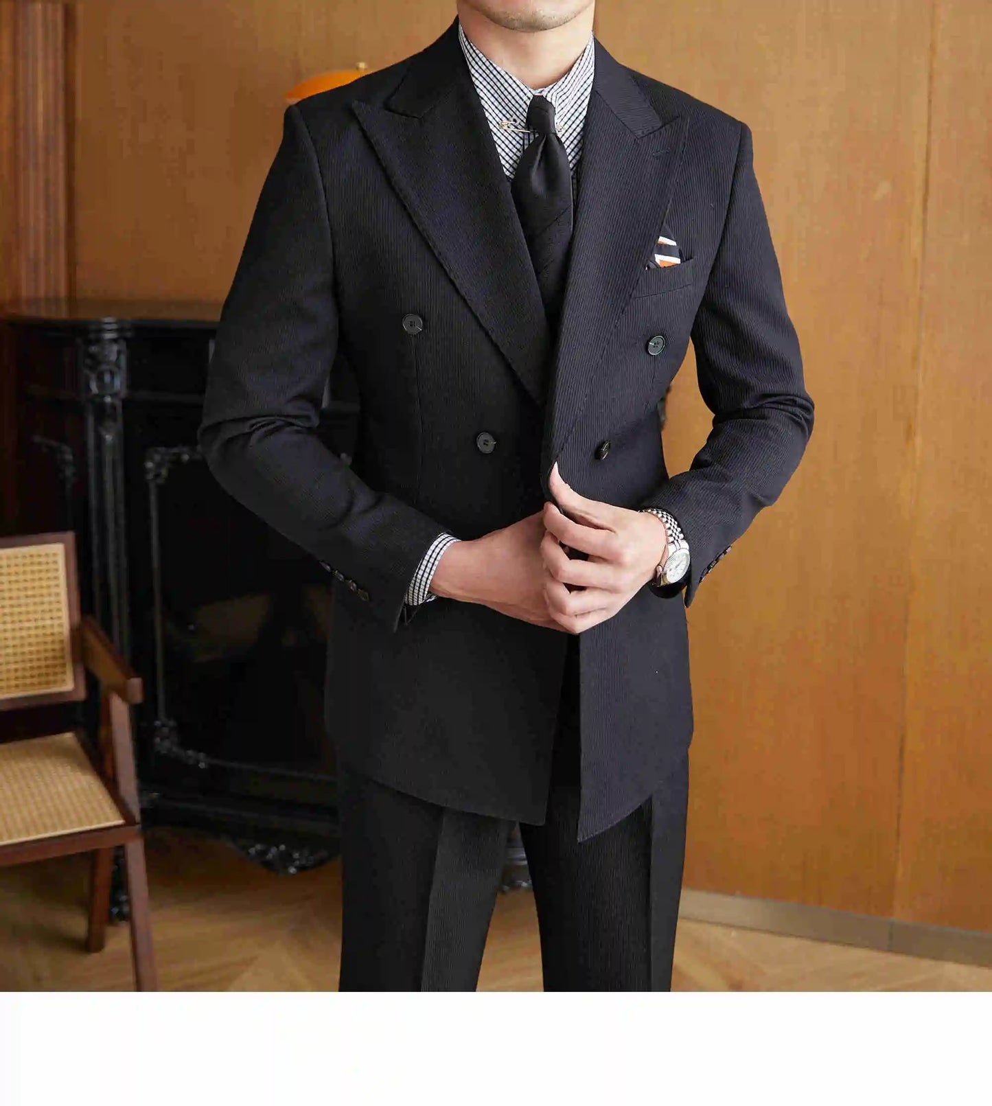 High Quality Double Breasted Suit 2 Pieces designed for Wedding, as well as for Business Formal Casual  Office.