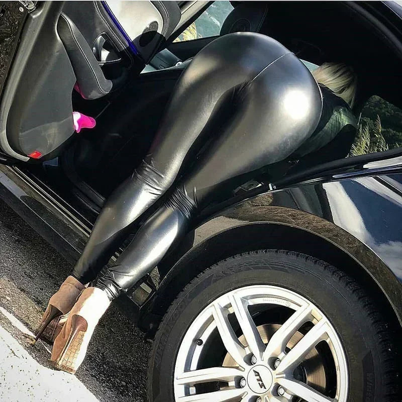 Sexy Black PU Leather Tights Women High Waist Pants High Elastic Slim Fashion Hip Liftting Leggings Skinny Pant