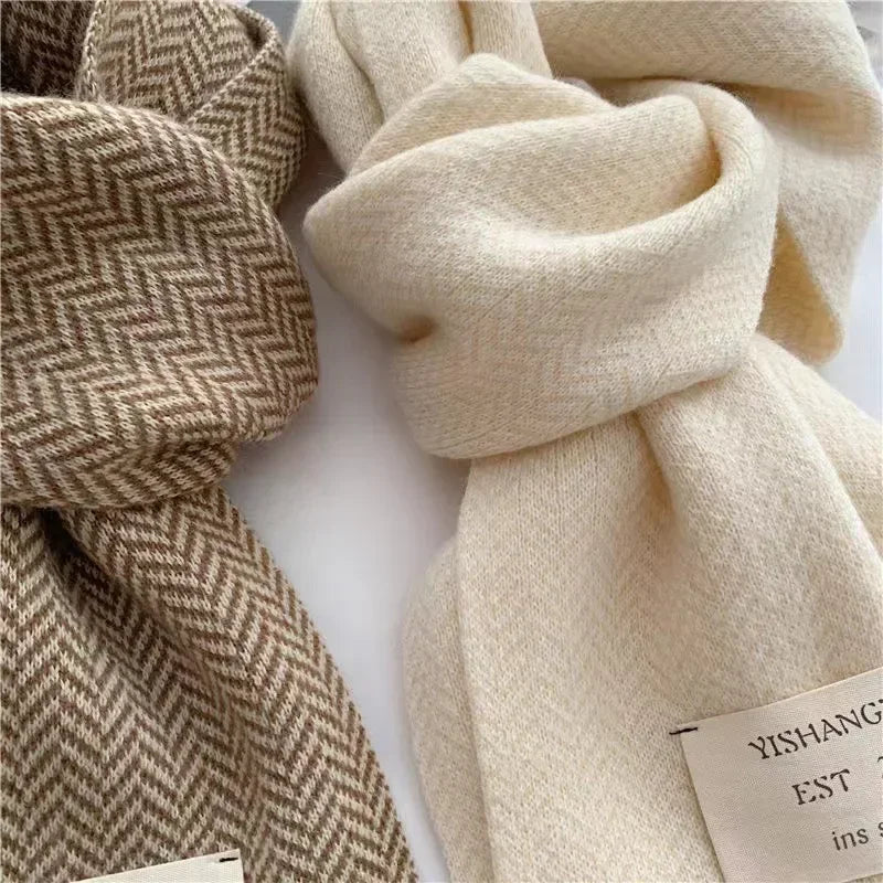 Women's Scarves High Quality Knitted  Vintage Stripe Patterns Winter Outdoors Warm utilising in Autumn and Winter Black