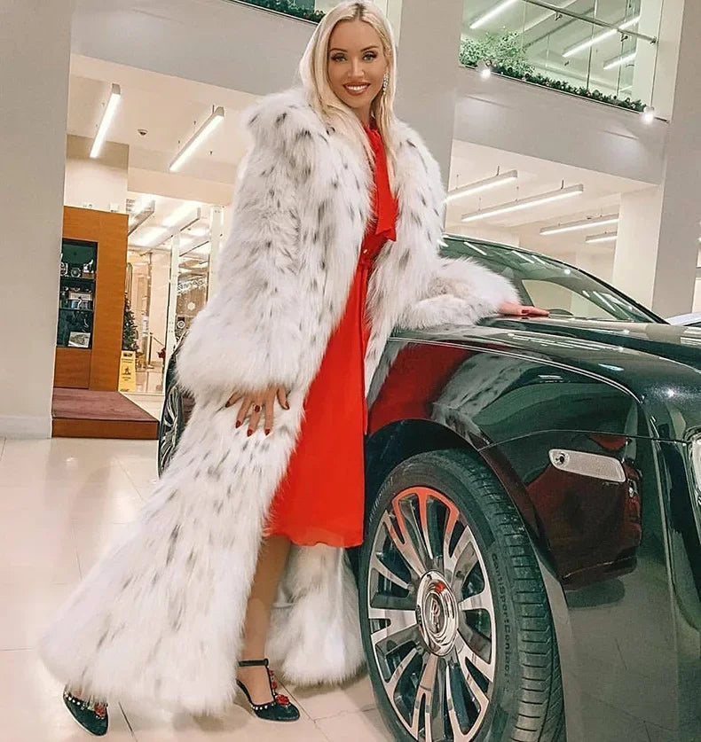 PRINTKAOIR Women's Winter Fox and Mink Fur Coat