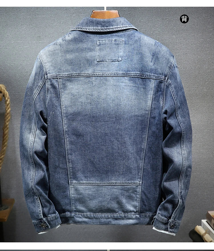 NoEnName_Null Men's Casual Denim Jacket - Spring/Autumn Lightweight Outerwear