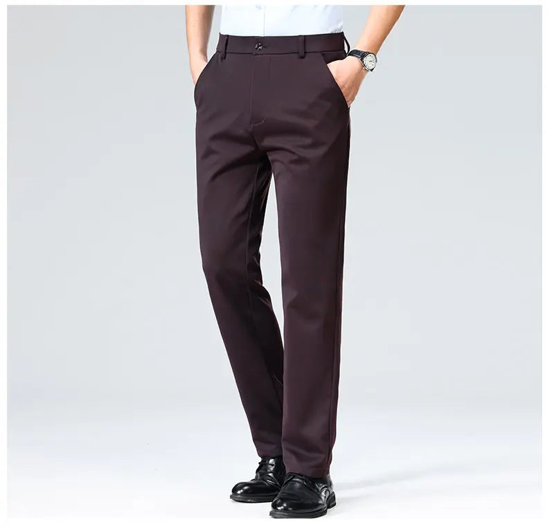 Men's Stretchy Casual Business Pants Spring Summer Breathable Full Length Home Work Trousers