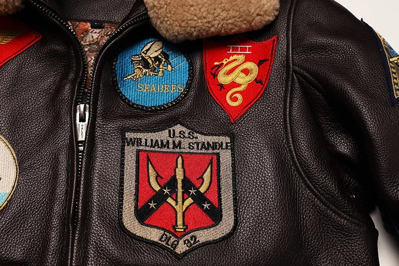 NoEnName_Null Men’s Military Style Cow Leather Jacket – Winter Outerwear with Zippers and Turn-Down Collar