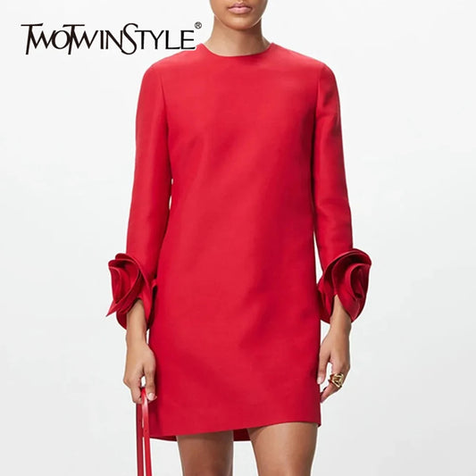 Casual Dresses For Women Round Neck Long Sleeve High Waist Patchwork