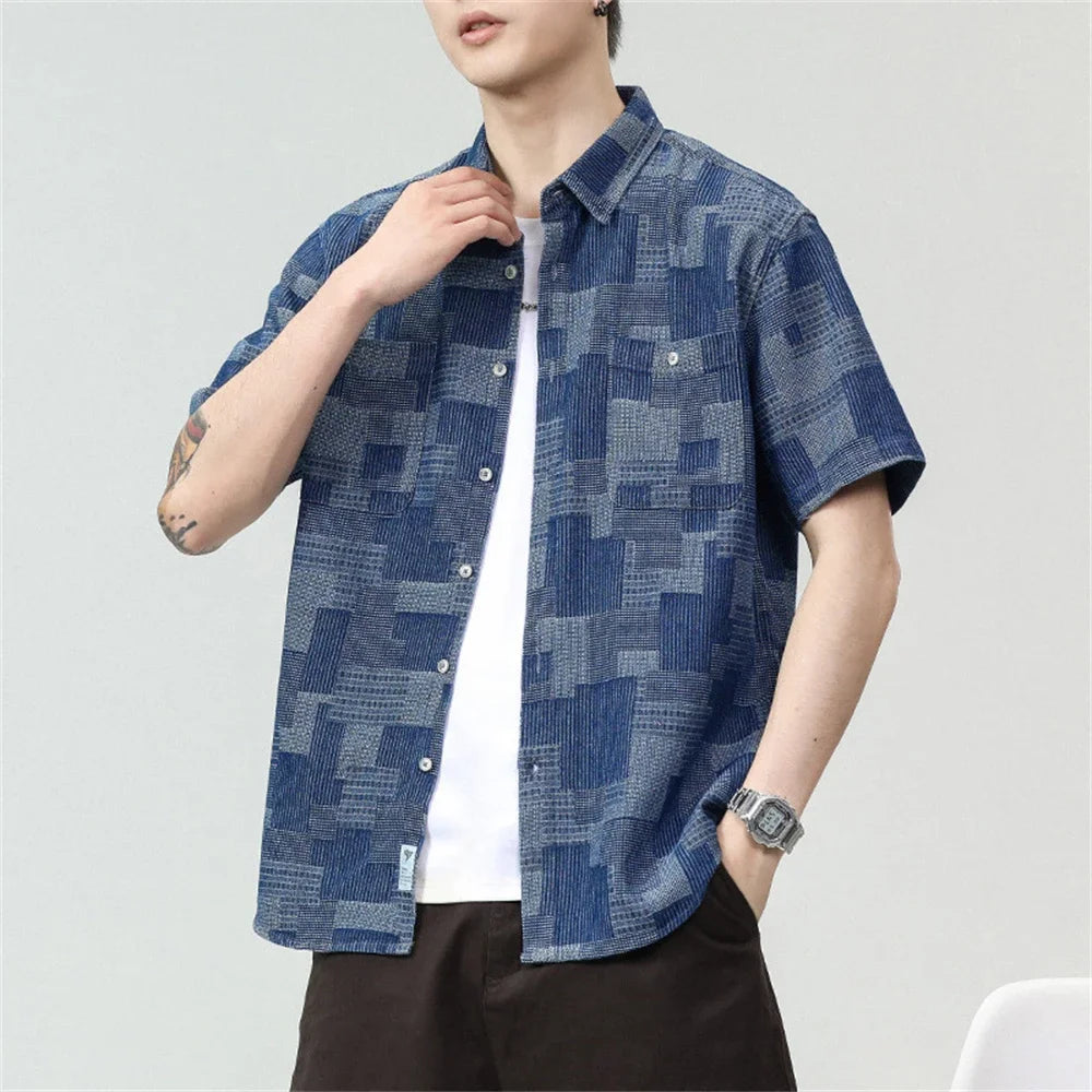 Summer cargo shirts men fashion short sleeve shirt workwear Tops loose Casual jeans for Young men