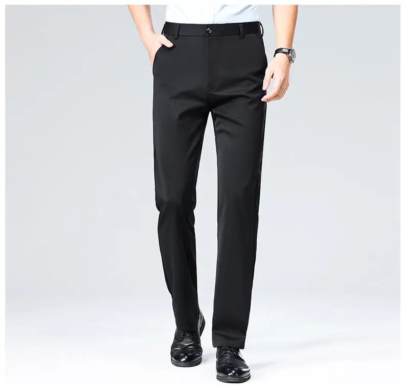 Men's Stretchy Casual Business Pants Spring Summer Breathable Full Length Home Work Trousers