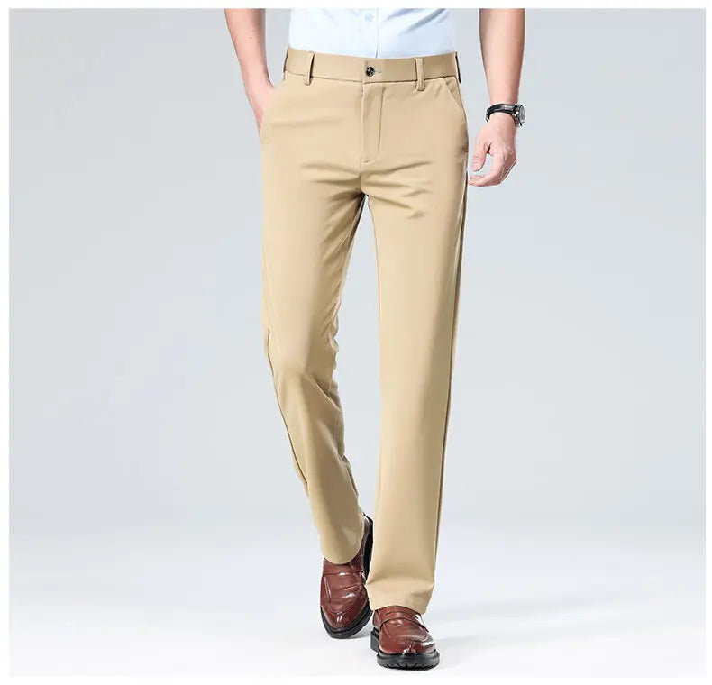 Men's Stretchy Casual Business Pants Spring Summer Breathable Full Length Home Work Trousers