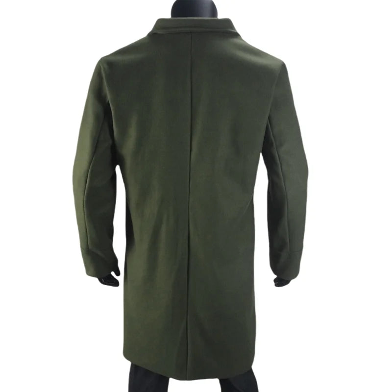 Men Long Double-breasted Coat with Lining Warm Type Wool Blend Lapel Casual Eu Size Customized overcoat