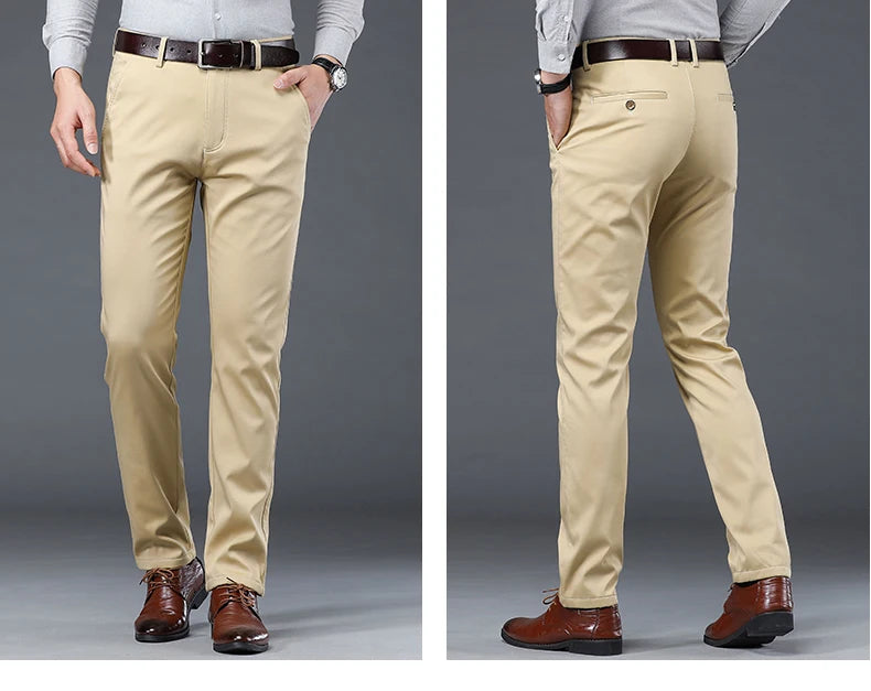 HIQOR Winter Fleece Men's Casual Pants Stretch Solid Business Straight Trousers ideally for Office .