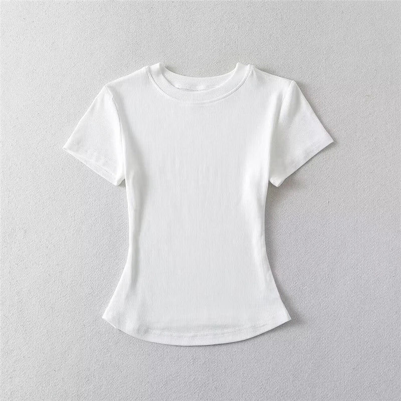 STVY Women's Slim Fit Solid Knit Tee with O-Neck - High Street Spring/Summer Top